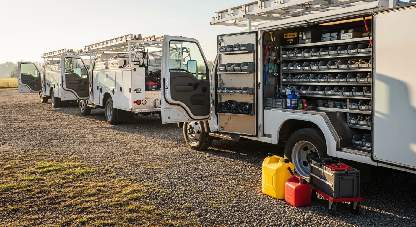 Editorial photograph illustrating fleet cost tracking service business for a field-service business