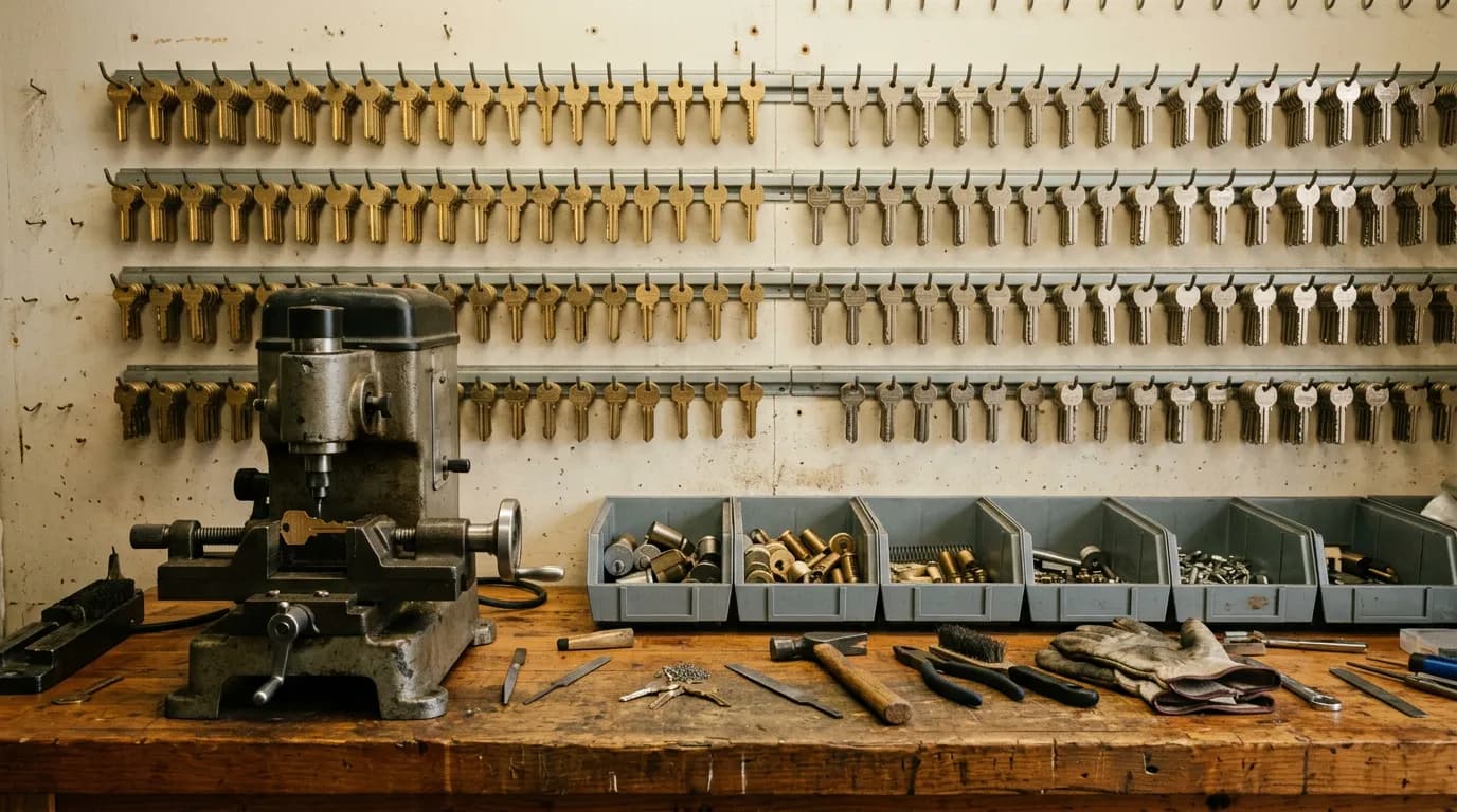 Editorial photograph illustrating locksmith inventory software for a field-service business