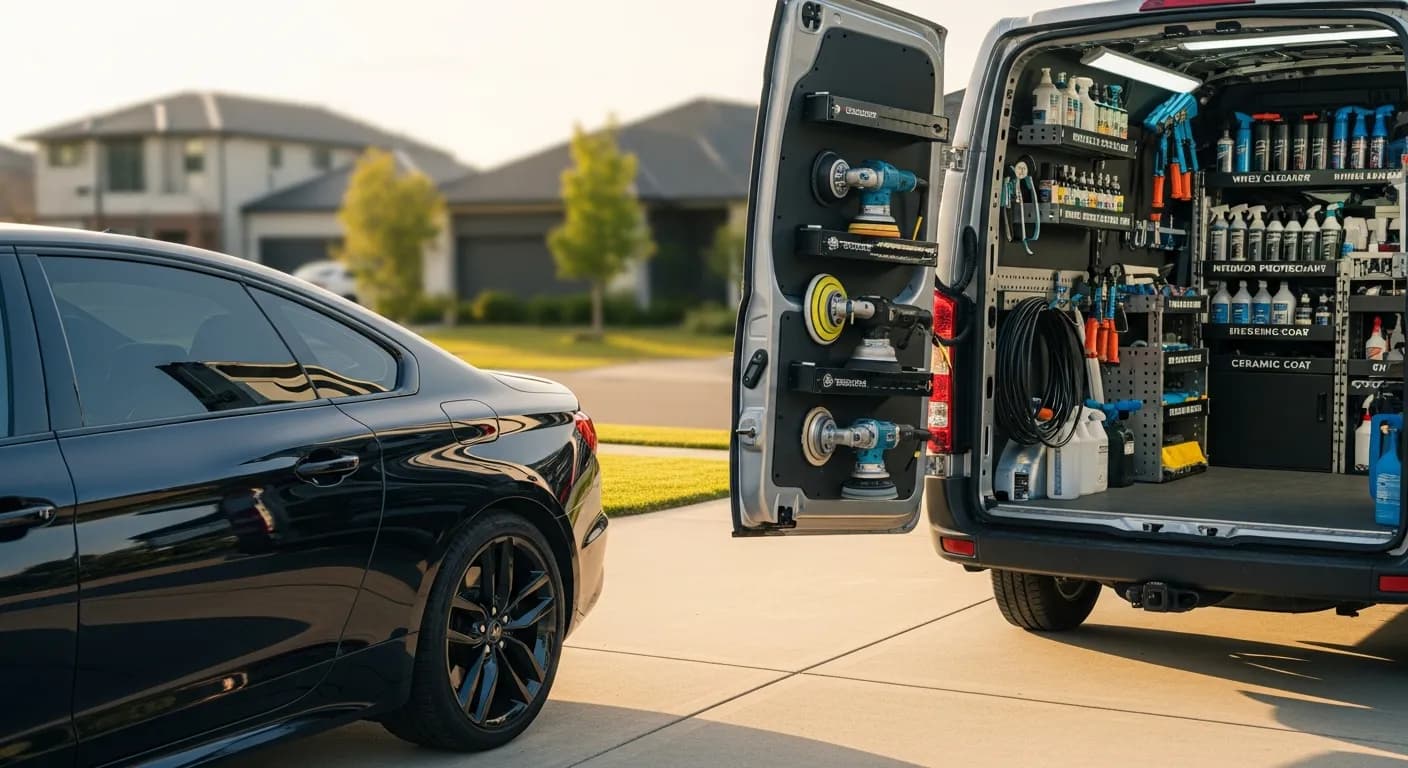 Editorial photograph illustrating credit card processing for auto detailing businesses for a field-service business