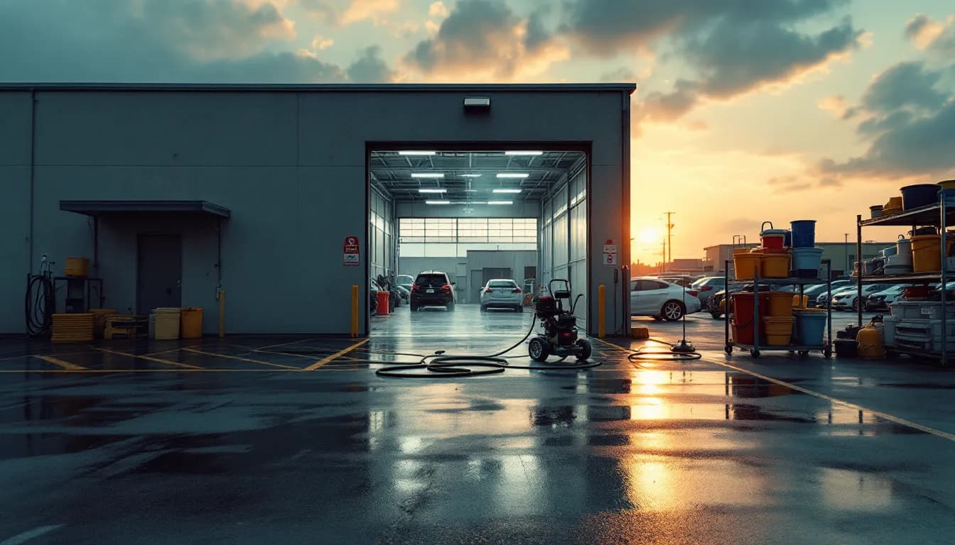 Editorial photograph illustrating auto detailing fleet account software for a field-service business