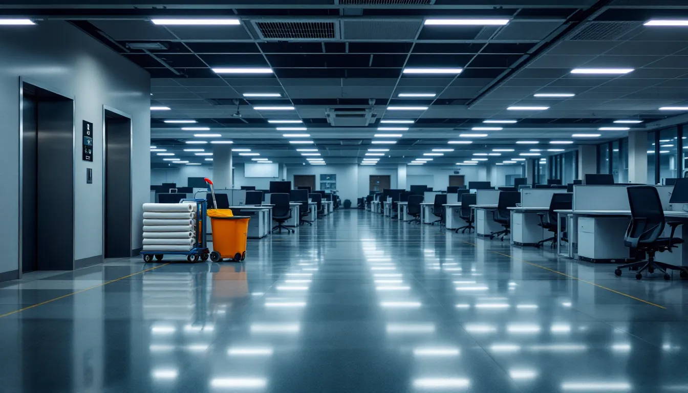 Editorial photograph illustrating commercial janitorial bidding for a field-service business