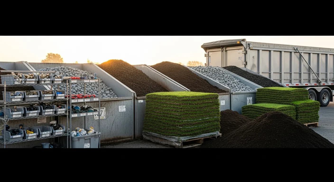 Editorial photograph illustrating landscaping inventory management for a field-service business
