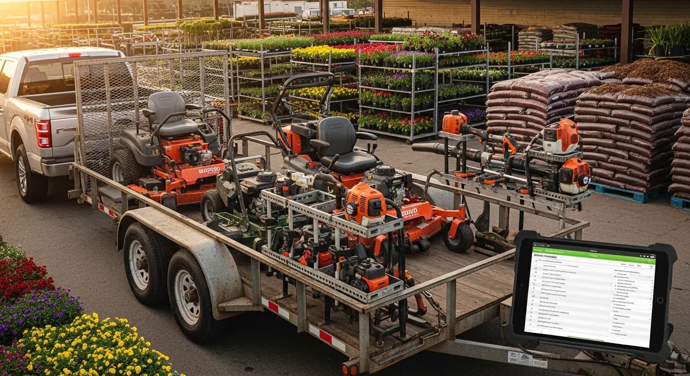 Editorial photograph illustrating landscaping contract software for a field-service business