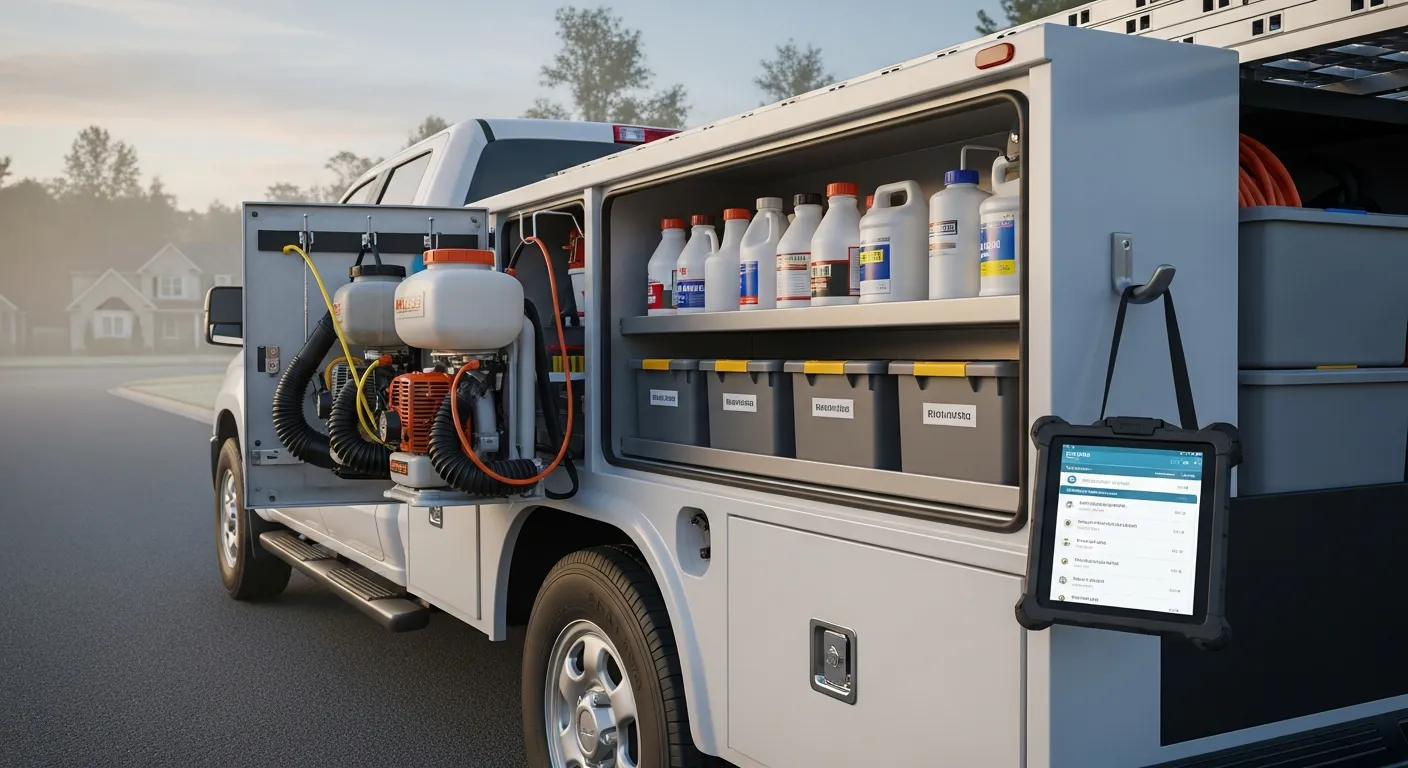 Editorial photograph illustrating pest control scheduling software for a field-service business