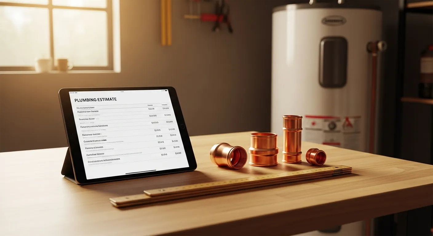 Editorial photograph illustrating plumbing estimate software for a field-service business