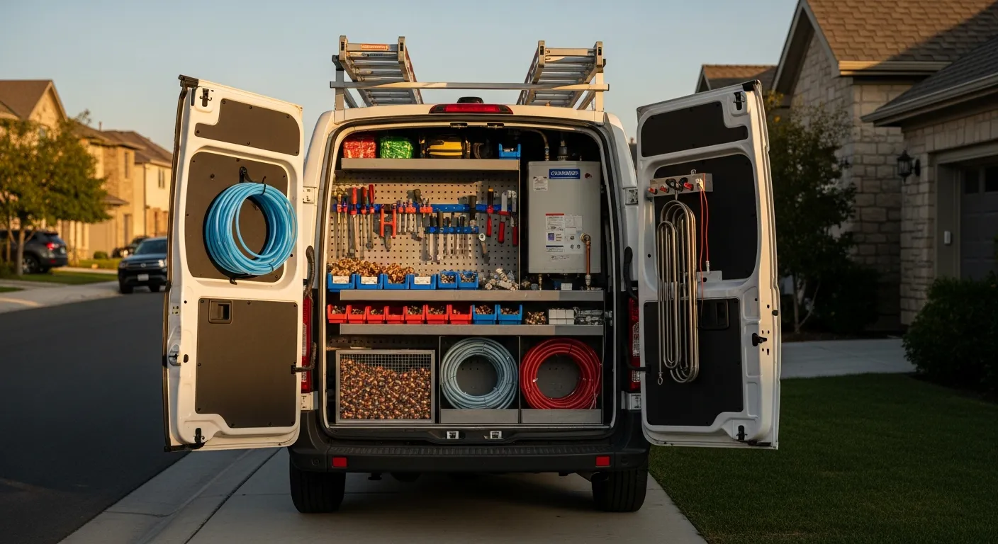 Editorial photograph illustrating plumbing maintenance plans for a field-service business